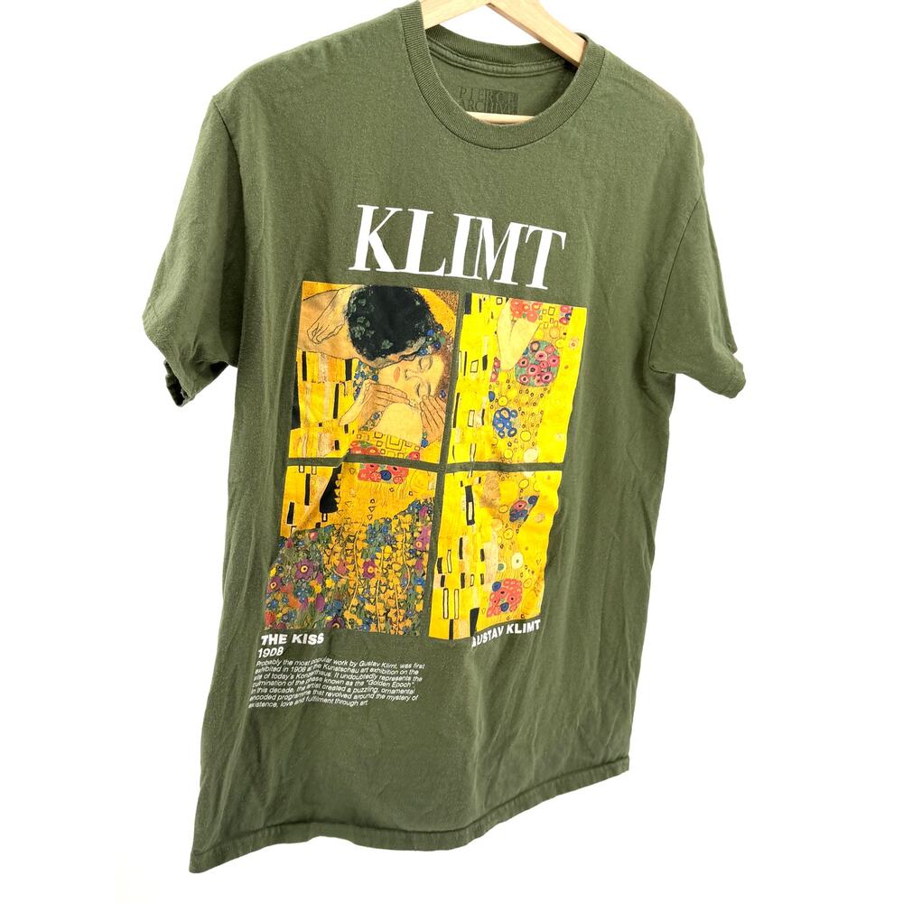 Pierce Archive Green 100% Cotton Gustav Klimt The Kiss Art Graphic T-shirt